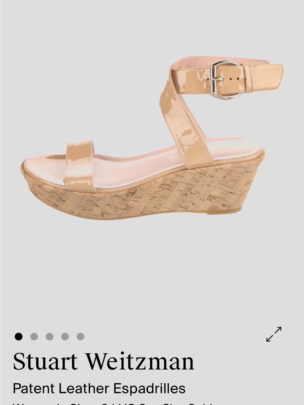 Stuart Weitzman Beige Patent Leather Cork Wedge Sandals